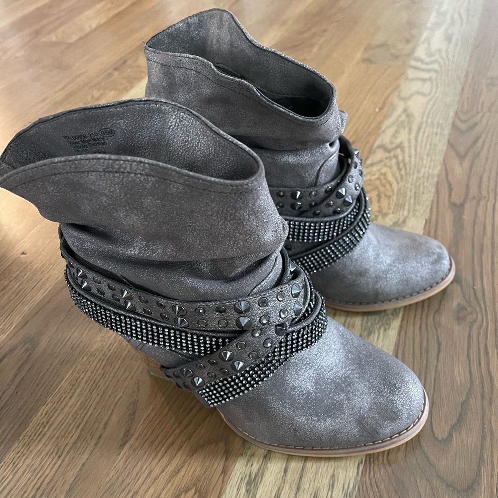 Size 9.5 studded and heeled boots